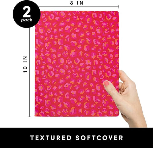 PAPERAGE Soft Cover Lined Journal Notebook, 2 Pack, (Bright Cheetah), 100 Pages, Large 7.5 inches x 9.5 inches, College Ruled, Ideal for Note Taking & Travel Journal