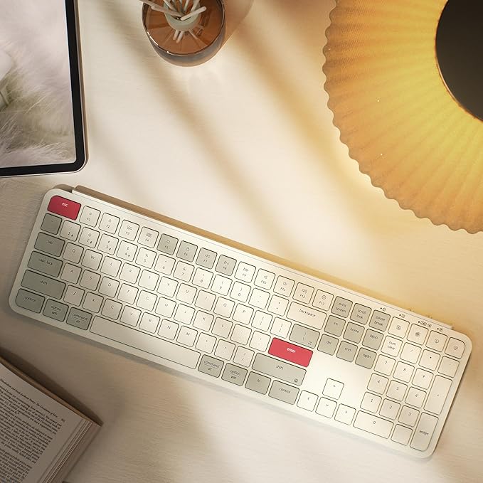 Keychron B6 Pro Ultra-Thin Wireless Keyboard, Full-Size ZMK with Numeric Keypad Quiet Typing, 2.4 GHz/Bluetooth 5.2/Wired Connection Long Battery Life, Compatible with Mac Windows Linux - Retro Red