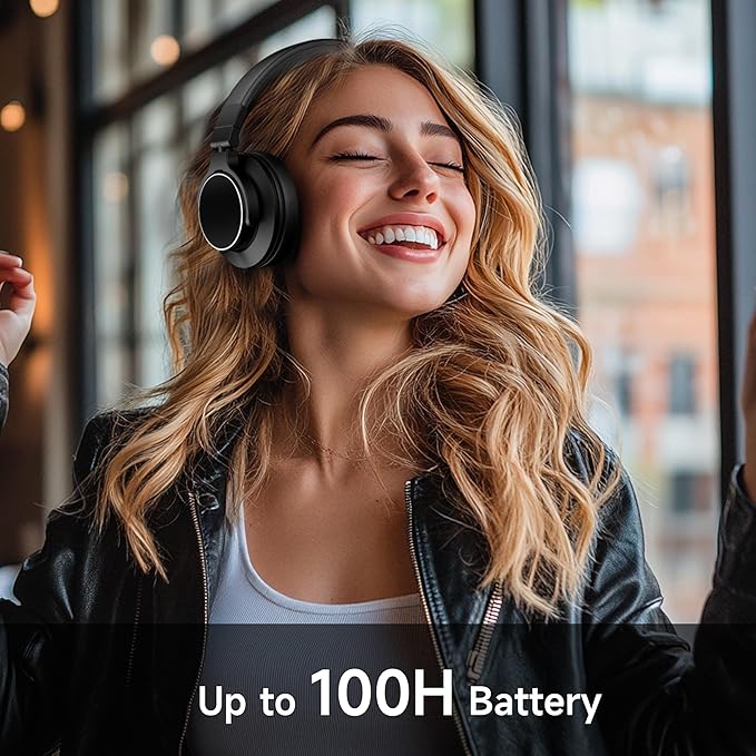 Over Ear Bluetooth Headphones, Studio Monitor & Mixing DJ Headphones Wireless with 50mm Drivers and 1/4 to 3.5mm Wired Audio Jack for Guitar AMP Recording Podcast Piano, 100H Playtime, Black