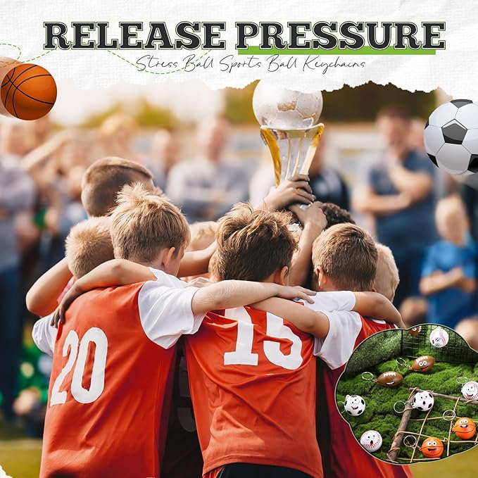 12 Pcs Mini Face Stress Balls Keychain for Boys Girls Sport Face Stress Relief Squeeze Toys Keychain for School Reward Party Bag Gift Fillers Party Favors Birthday Gift