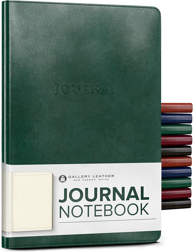 Gallery Leather Journal - Crafted in Maine, USA - Elegant Leather Writing Notebook with 192 Lined Pages - A Timeless Space for Your Thoughts - Acadia Green, 8x5.5, Desk Lined