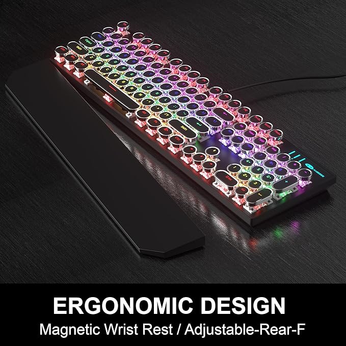 Retro Typewriter Keyboard and Mouse Combo, Cute Black Keyboard with Linear Red Switches, Full Size Wired Mechanical Gaming Keyboard, Cool Light Up Keyboard and Mouse for Gaming,Work,Mac,PC,Windows