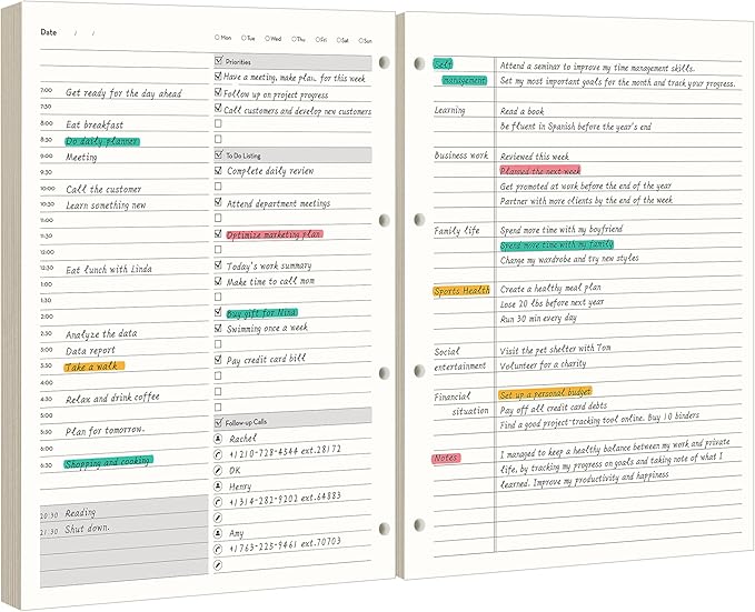 EMSHOI Undated Daily Planner 9.2" X 12", Large To Do List Notepad, 240 Refill Pages Ring Binder Planner, Hardcover Leather Appointment Book for Work, with Yearly Schedule, Habit Tracker, Black