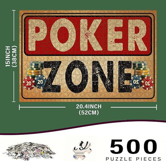 500 Piece Wooden Poker Zone Jigsaw Puzzle Adults & Kids Difficult Brain Teaser for Focus Training & Quiet Family Time 20.4x15 Inch