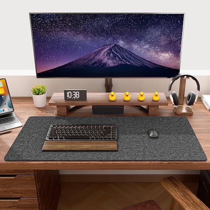 Auhoahsil Felt Desk Mat, Minimalist Large Mouse Pad XXL 35.5 x 15.7 in, Desk Matt for Desktop, Keyboard, Laptop, Computer, Office, Work from Home, Gaming, Gray