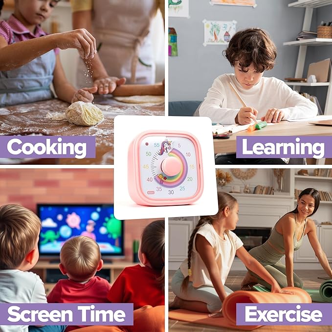 Visual Timer for Kids – Silent Time Management – 60 Minute Countdown – Focus and Productivity Tool – for Classroom, Toddlers, Study, Toothbrush – Fun Design – Adjustable Alarms (Pink)