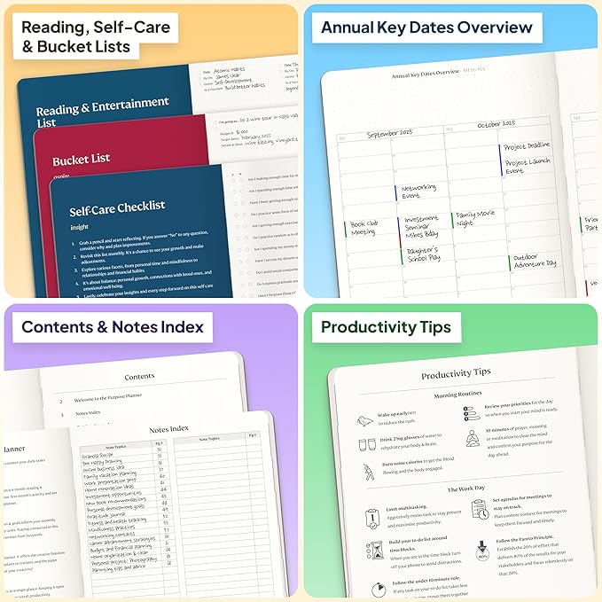 Roterunner Purpose Planner Notebook A5 5.8”x8.3” Undated 2025 Daily Weekly and Monthly Productivity Goal Setting Tool for Work Home ADHD Planner for Adults Self Care Journal (Tan Hardcover)