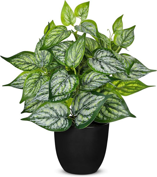 14.5" Artificial Plants Indoor Home Decor, Fake Potted Silk Plants for Shelves Living Room Decorative, Small Artificial Office Desk Plant in Pots, Faux Potted Greenery Tropical House Plant