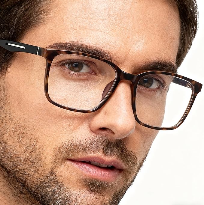 BLUEMOKY Blue Light Reading Glasses for Men，Sport Square Frame Readers, Anti Glare Computer Glasses