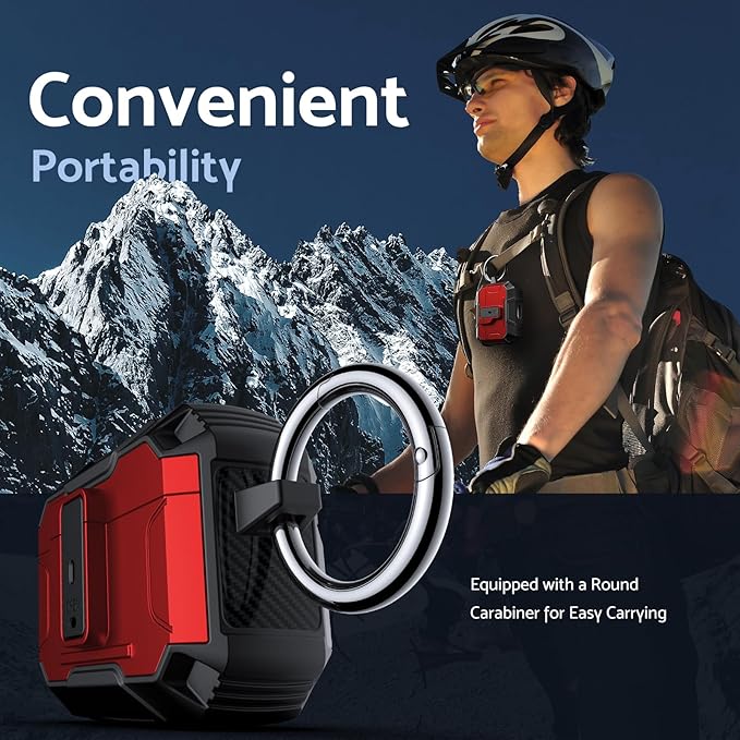 DASFOND Armor Earphone Cover Case for Airpods Pro, Military Grade Full Body Shockproof Protection Hard Case, Support Wireless Charging with Keychain, Magnetic Lid, Front LED Visible, Red