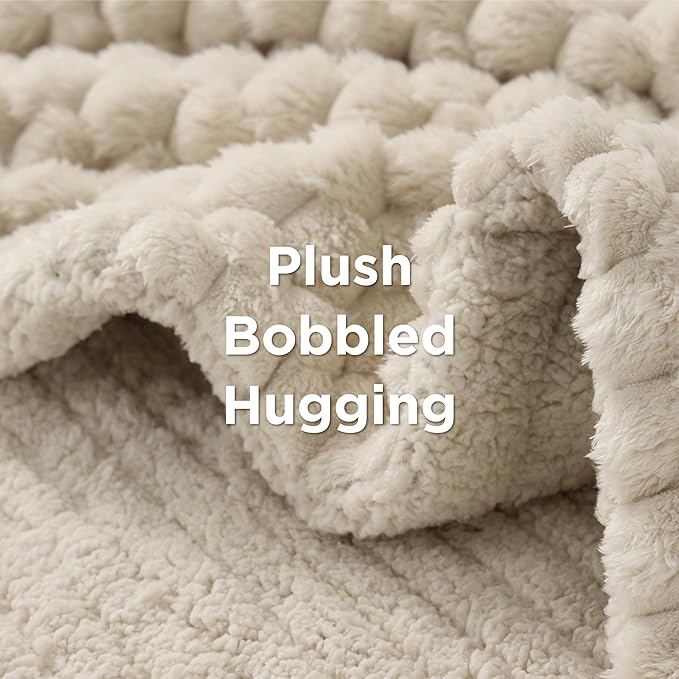 Bedsure Heated Blanket Throw - Super Soft Flannel Sherpa Electric Blanket with Bubble Pattern, Heating with 6 Heating Levels, 4 Time Settings, and 3-Hour Auto-Off (Light Brown, 50x60 inches)