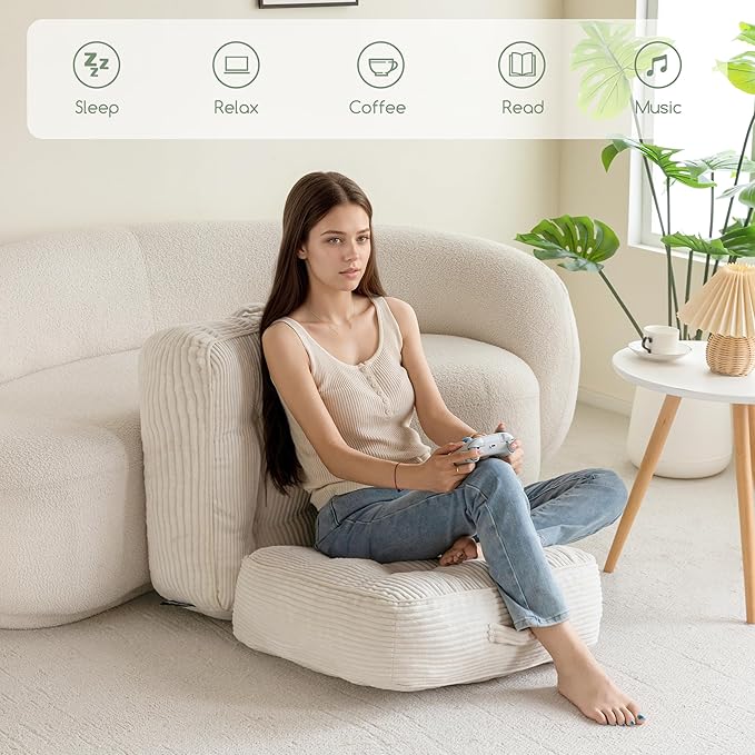 8" Washable Floor Pillow Cushion for Adults, Meditation Cushion Pillow, Large Square Floor Sitting, Removable Tufted Corduroy Cover, for Tatami Living Room or Yoga, 22x22 Inch, 2Pack, Machine Washable