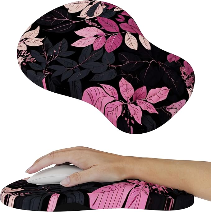 MEKASS Ergonomic Mouse Pad with Wrist Rest, Memory Foam Mousepad for Carpal Tunnel Pain Relief, Desk Computer Wrist Support Mouse Pad with Non-Slip PU Base for Office Home (Big Red Leaf)