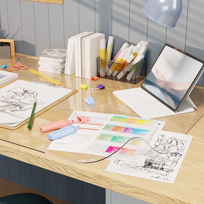 Clear Desk Mat, Desk Protector, Waterproof and Heat-Resistant PVC Round Edge Desk Pad with Non-Slip Backing, Suitable for Home and Office Multifunction Desk Mat, 16.93 x 23.62 Inches