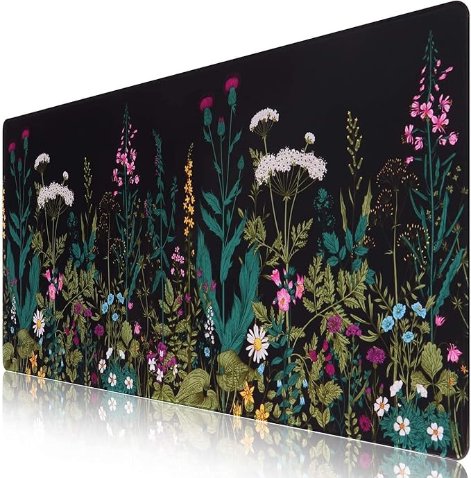 iCasso Desk Mat, Big Desk Pad, XXL Extended Gaming Mouse Pad, Large Mouse Pad for Desk Protector, Rubber Base Mousepad with Stitched Edges, Keyboard Mouse Mat for Work, Game, Office, Home - Weeds