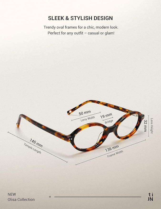TIJN Olisa Blue Light Blocking Glasses for Women Men,Oval Glasses Frame Bluelight Glasses for Gaming/Computer/Screen