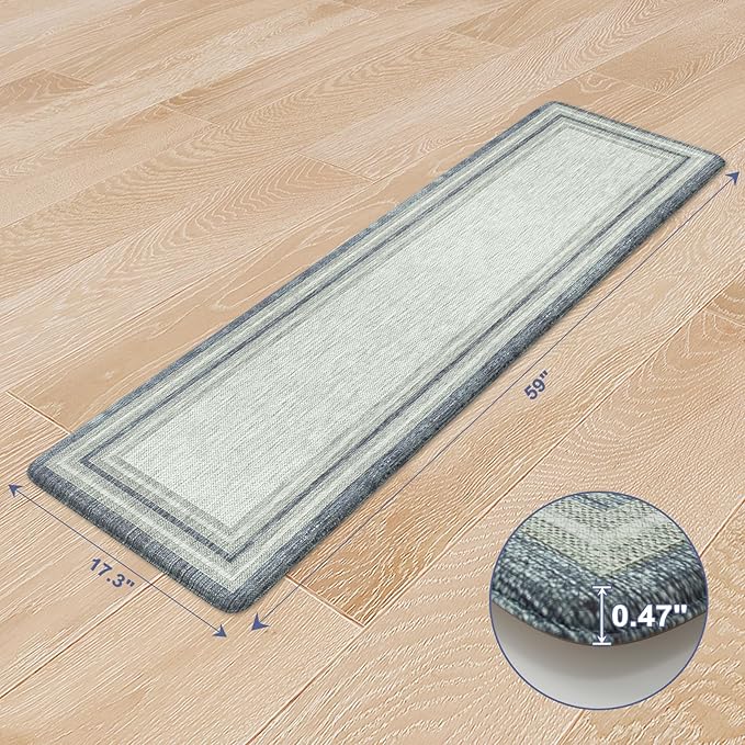 KIMODE Farmhouse Kitchen Runner Rug,17.3" x 59" Anti Fatigue Kitchen Mats for Floor Cushioned,Non-Skid Waterproof Kitchen Floor Standing Mat for Front Sink,Laundry Room,Blue and Gray
