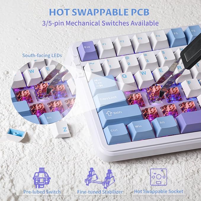 EPOMAKER Cypher 96 Wireless Gaming Keyboard with 8000mAh Battery, Hot Swappable Creamy Keyboard with Numpad and Calculator, RGB Backlit, NKRO for Games/Office (Wisteria Linear Switch)