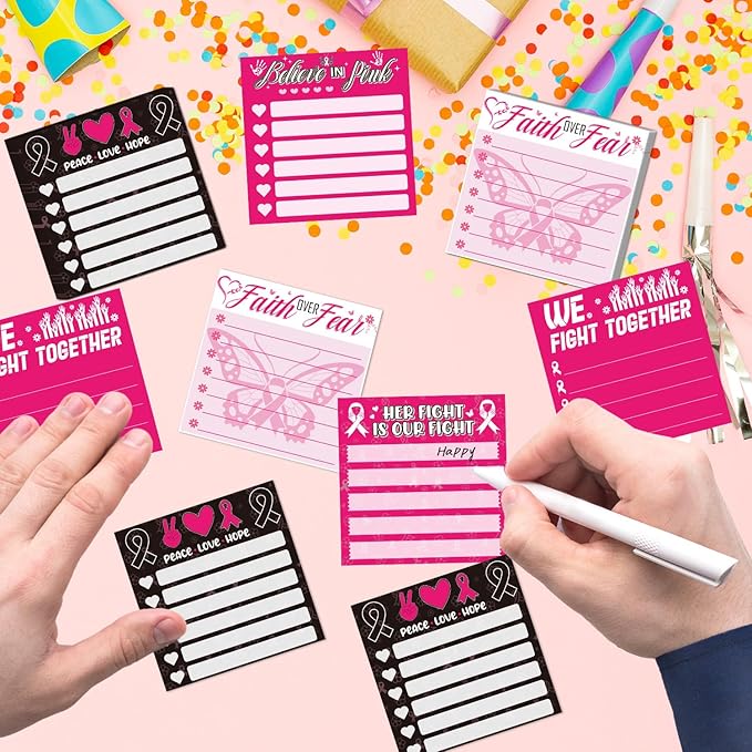 Breast Cancer Awareness Sticky Notes Gifts, 9 Pack Breast Cancer Awareness Notepads 3x3 Inches, Pink Ribbon Hope Fight Memo Post Pads School Office Supplies for Women Girls (450 Sheets)