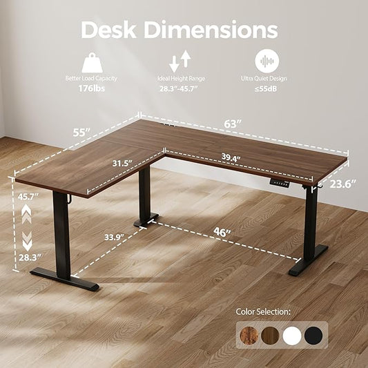 Agilestic 63 x 55 Inch L Shaped Standing Desk Adjustable Height, Corner Standing Desk, Sit Stand Up Computer Table, Splice Board, Dark Walnut