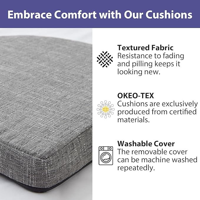 Chair Cushions for Dining Chairs with Ties and Removable Cover, Dining Kitchen Chair Pads with Non-Slip Bottom, High-Resilience Indoor Seat Cushions, 16'' x 16'' x 2'', Set of 2, Dark Grey