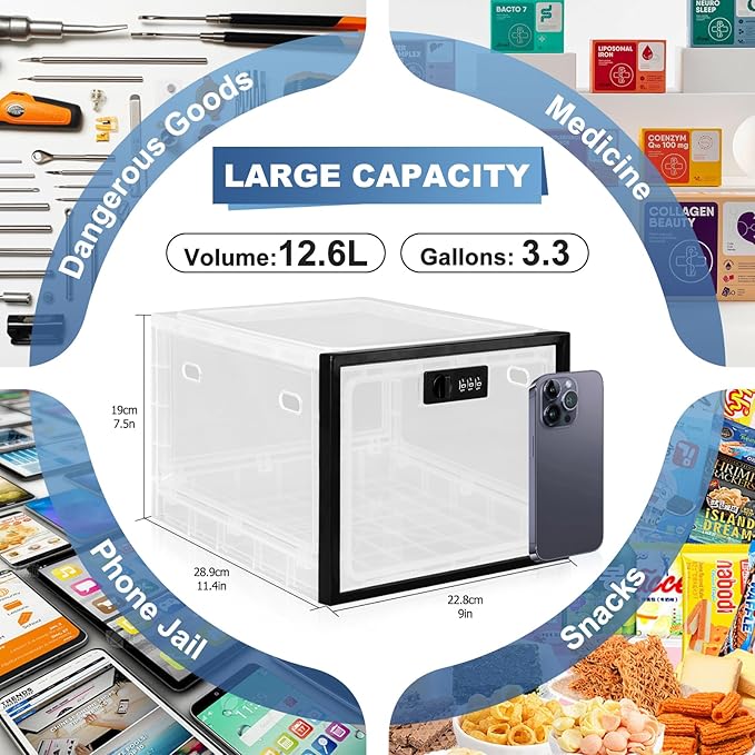 Medicine Lock Box for Safe Medication, Premium Material Lockable Storage Box Locking Organizer Bin with Combination Code for Fridge Food/Snacks/Phone/Tablet Jail/Home/Office Storage Lockers