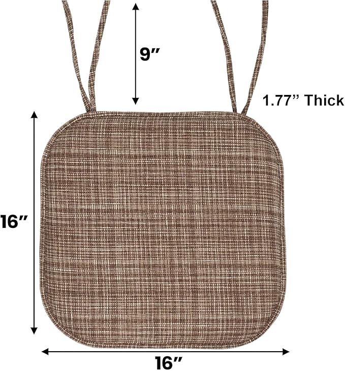 Sweet Home Collection Chair Cushion Memory Foam Pads with Ties Honeycomb Pattern Slip Non Skid Rubber Back Rounded Square 16" x 16" Seat Cover, 6 Pack Aria Dark Brown