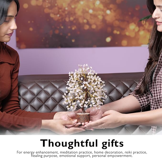 FASHIONZAADI Rose Quartz Crystal Tree of Life for Women Office Decor, Good Luck, Money, Meditation, Positivity, Handmade Healing Crystal Stones Bonsai Tree Spiritual Birthday Gifts for Women