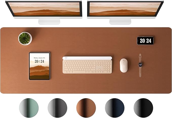 Aothia Leather Desk Pad Protector - Large Mouse Pad, Office Mat, Non-Slip PU Leather Blotter, Laptop Desk Pad, Waterproof Writing Pad for Office and Home (Brown, 38" x 13.7")