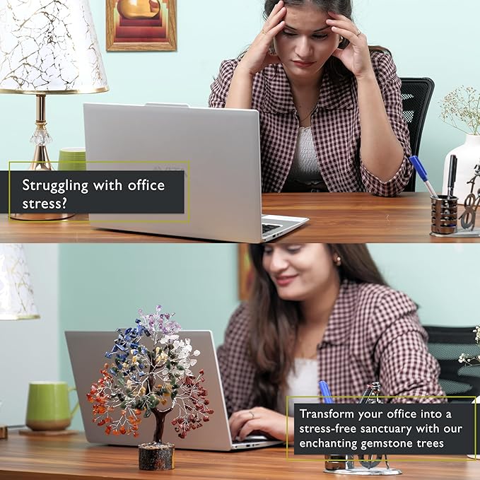 FASHIONZAADI Crystal Tree of Life 7 Chakra Healing Crystal Trees for Home Decor, Office Desk Decor Handmade Bonsai Trees for Positive Energy, Money, Good Luck Birthday Gifts for Women, Mom