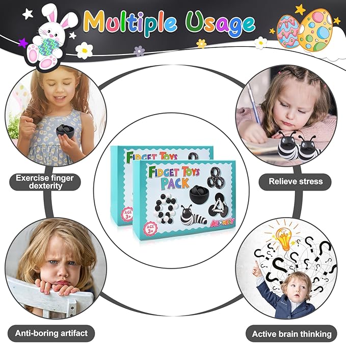 Fidget Spinner Adults Pack, Fidget Toys for Teens, 10PC Sensory Toys Set for Kids Autism, Easter Gift for Men Desk Toy Stress Relief Toys for ADHD