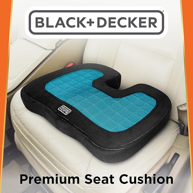 BLACK+DECKER Gel Seat Cushion – Gaming Chair & Office Chair Cushion with Cooling Memory Foam for Sciatica Pain Relief – Ergonomic Car, Desk, Airplane Travel Pillow, Washable Cover, Non-Slip