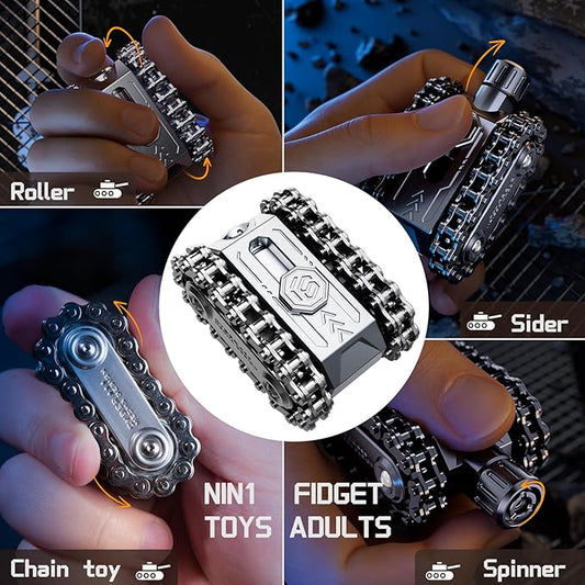 4 in 1 Fidget Slider Roller Chain Spinner Combo, Metal Chain Fidget Toy with Tactile Feedback & Clicking Sounds, Stress Relief Sensory Toy for Adults, Focus Tool for Work Study Waiting