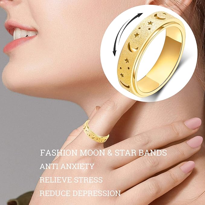 OreilleStar Anxiety Ring for Women Spinner Ring Stainless Steel Fidget Toys Adults Fidget Spinner Rings for Women Fidit Ring Men