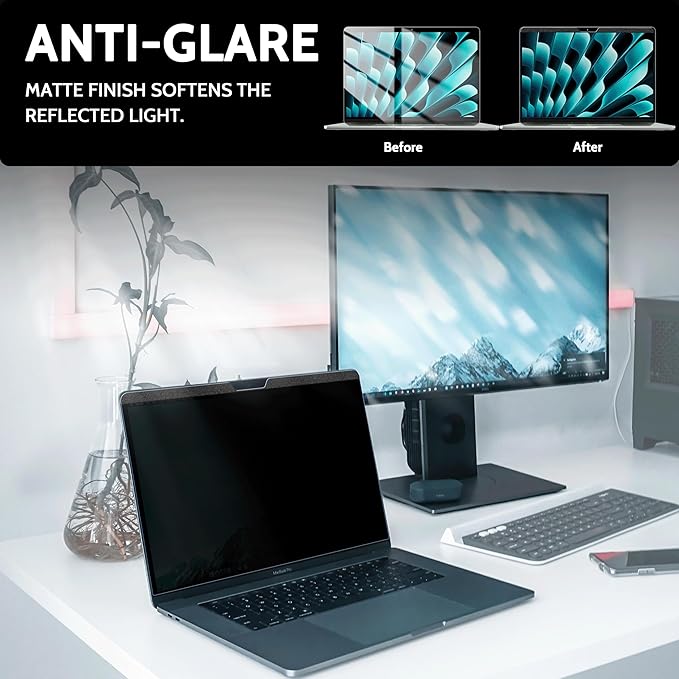 Magnetic 360° Privacy Screen for Macbook Pro 13 Inch (2016-2022, M1, M2), Removable Matte Anti Glare Blue Light Protector 4 Way Private Security Filter for 13.3" Mac Laptop Computer