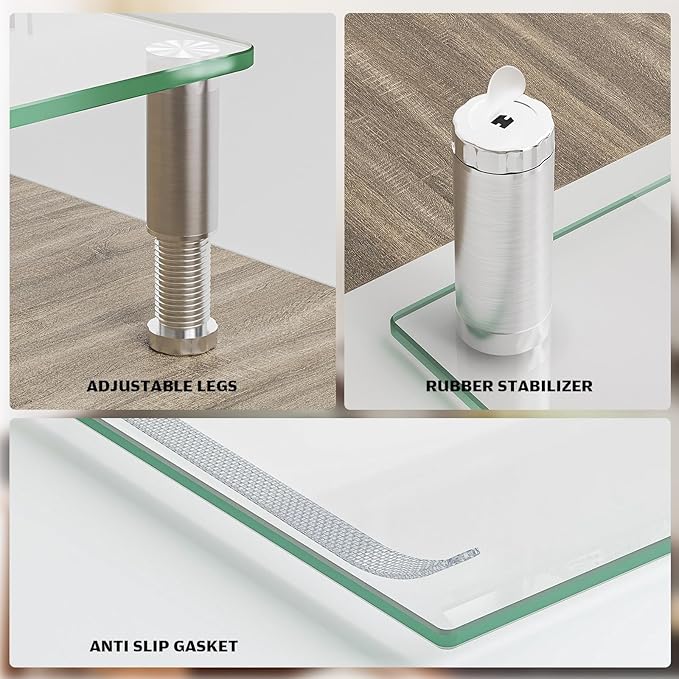 Hemudu Dual Monitor Stand -Adjustable Length and Angle Dual Monitor Riser, Desktop Organizer for PC, Computer, Laptop (Clear)