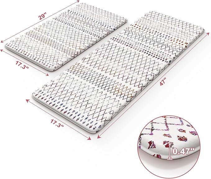 KIMODE Kitchen Mats 2PCS,Cushioned Anti Fatigue Boho Kitchen Rugs and Mats,Non Slip Waterproof Kitchen Mats for Floor,Comfort Foam Standing Desk Mat for Home,Office,Sink,Laundry,Colorful