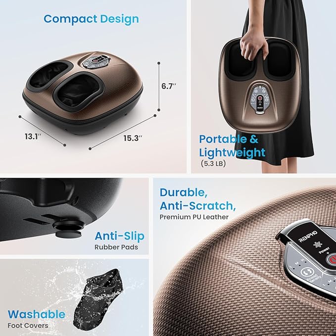 RENPHO Foot Massager Machine with Heat [2025 Upgraded], Shiatsu Foot Massager for Plantar Fasciitis, Birthday Gifts for Women, Wireless Control, D003R-BN