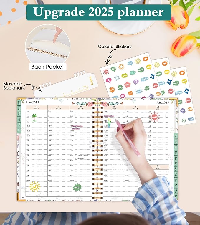 2025-2026 Appointment Book, Academic Planner 18 Months Weekly and Monthly (July 2025 - December 2026), 8.5"x11" Daily Hourly Planner 60-Minute time Slots, Spiral Calendar Schedule Book for Work School Teacher Student, Purple Floral