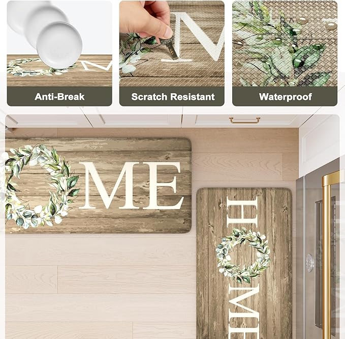 KIMODE Comfort Kitchen Mats Cushioned Anti Fatigue,Farmhouse Spring Kitchen Sink Rug Non Slip,Waterproof Memory Foam Standing Desk Mat for Office Home Doorway,20"x39",Khaki