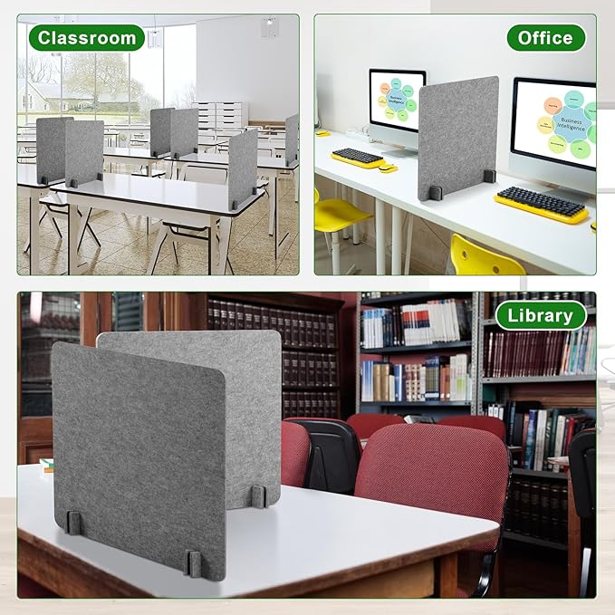 Kisston 6 Pack Acoustic Desk Divider Desk Partition 24 x 24" Stand Up Freestanding Desk Privacy Panel Noise and Visual Distractions Reducing Table Divider for Student Reception Area Office(Light Gray)