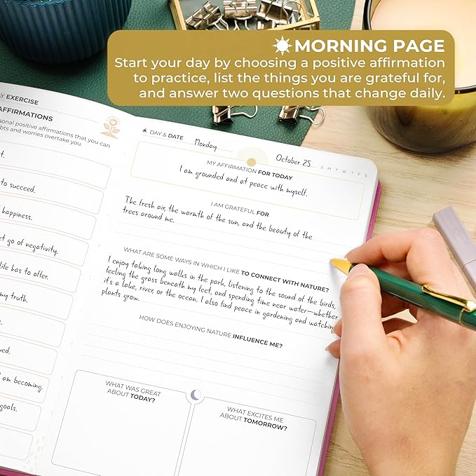 Clever Fox Gratitude Journal Premium - Happiness, Positivity & Affirmation Journal – Inspirational Daily Notebook, 6 Months (Violet Blossom)