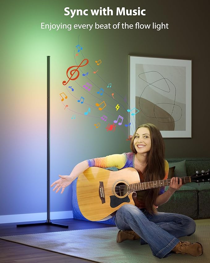 RGB Corner Floor Lamp, 65" Color Changing Modern Corner Lamp with APP Control, Modern LED Lamp with 16 Million Colors & Music Sync for Living Rooms, Bedrooms, and Gaming Rooms