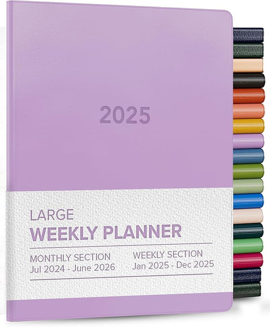 Harbor Large Weekly Monthly Planner 2025 - Calendar Planner and Notebook, Durable Faux Leather, 192 Pages, Softcover & Book Bound - Cambridge Lavender - 9.75 x 7.5 "