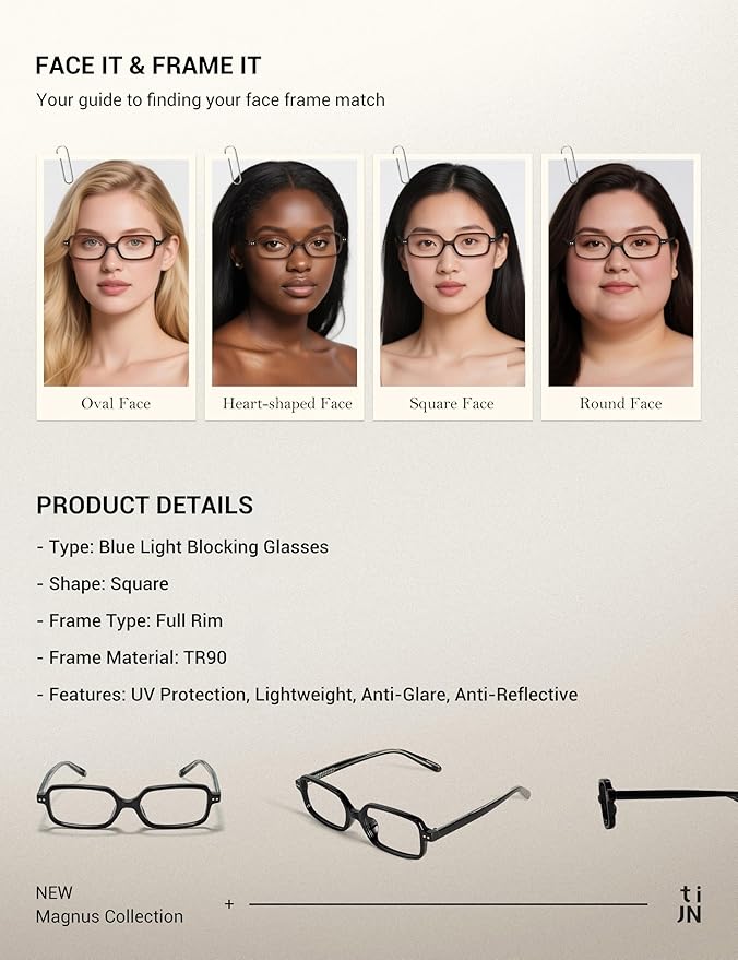 TIJN Olisa Blue Light Blocking Glasses for Women Men,Oval Glasses Frame Bluelight Glasses for Gaming/Computer/Screen