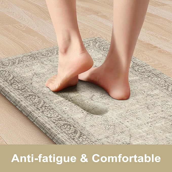 KIMODE Farmhouse Anti Fatigue Kitchen Mat,Vintage Brown Kitchen Rugs Sets of 2,Non Slip Waterproof Kitchen Floor Mats,Ergonomic Cushioned Comfort Standing Mat for Laundry,Office, Sink,Desk