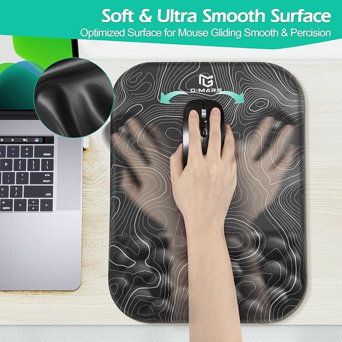 Gimars Upgrade Ergonomic Mouse Pad Wrist Rest with Memory Foam Massage Bump, Enlarge [ 30% Larger Moving Space] Mouse Pad Wrist Support with Nonslip PU Base for Laptop, Computer, Gaming & Office