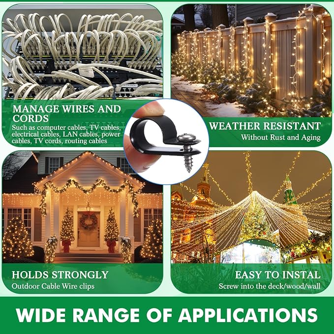 Hicarer 50 Pack R-Type Cable Clip Wire Clamp, Nylon Screw Mounting Cord Fastener Clips with 50 Pack Screws for Wire Management (Black, 1/2 Inch)