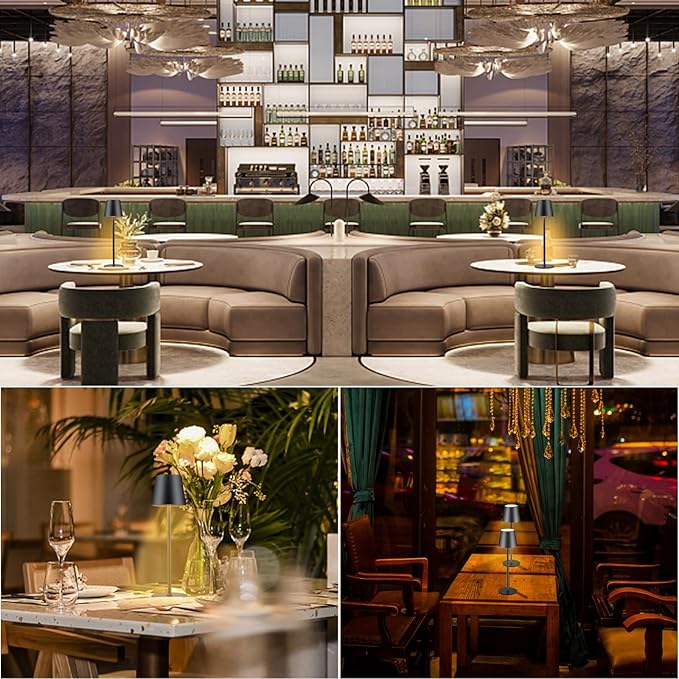 2 Pack Cordless Table Lamp, 5000mAh Portable Rechargeable LED Desk Lamp, 3 Color Modes Stepless Dimming Table Light with Memory Function, for Dinner, Patio, Home, Restaurant.