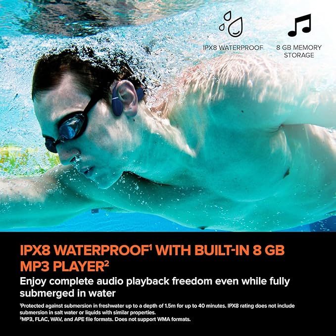 Creative Outlier Free Pro+ Wireless Waterproof Bone Conduction Headphones with Adjustable Transducers, Built-in 8 GB MP3, Multipoint connectivity, Up to 10 Hours of Battery Life, Mic (Blue & Orange)